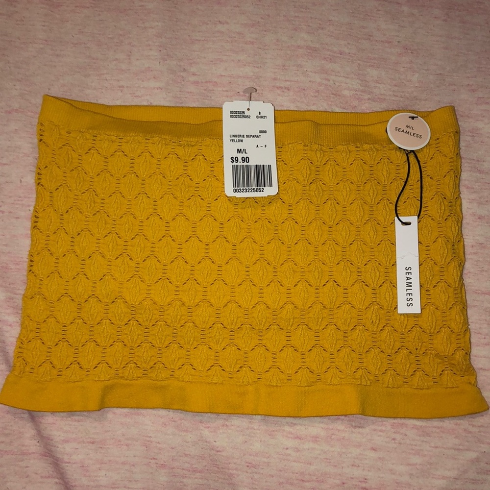 Forever 21 Seamless Pointelle Tube Top in Yellow